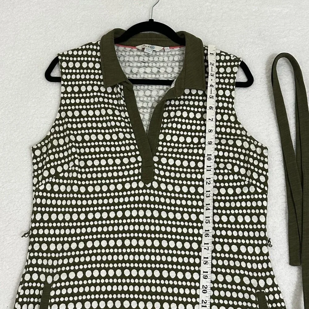 Boden Women's Sleeveless Midi Shirt Dress Pockets Tie Belt Size 10L Olive White - Picture 5 of 9